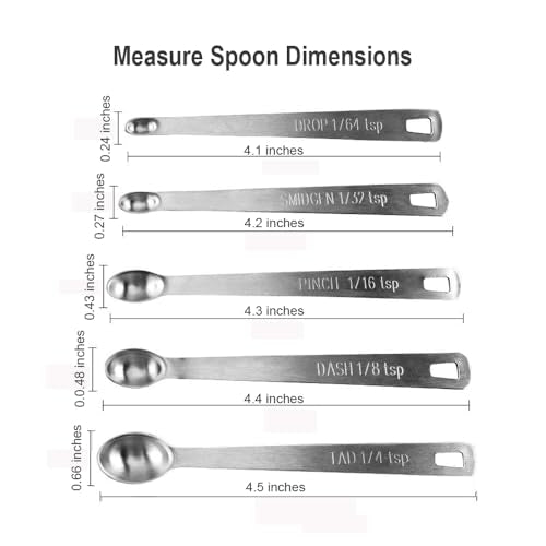 Measuring Spoons,Includ 1/4 tsp, /8 tsp,1/16 tsp,1/32 tsp,1/64 tsp | 5Pcs Measuring Spoons Set,Tablespoon and Teaspoon for Measure Liquid and Dry Ingredients,Stainless Steel measuring Cups