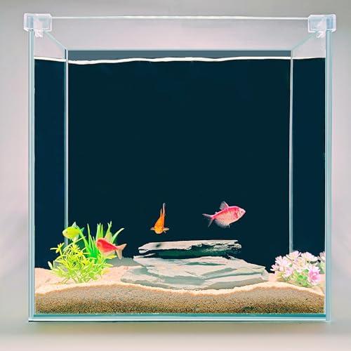 High-Clarity 3.5 Gallon Fish Tank 30 * 15 * 30CM - Low Iron Glass Aquarium with Space-Saving Thin & Narrow Designs | Includes Non-Slip Mat, Corner Guards + Decor | Ideal for Desktop/Bathroom - size: Small
