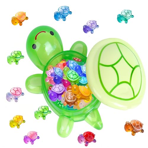 XXL Glow in the Dark Turtle Family - 51 Pcs Luminous Resin Sea Turtle Miniatures for Outdoor Garden Decor, Aquarium Fish Tank Ornament, DIY Fairy Garden & Terrarium Accessories