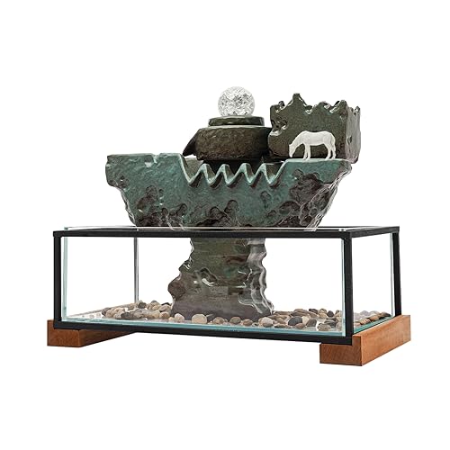 Desktop Water Fountains Indoors with LED Light, Rockery and Aquariums Water Fall Indoor for Living Room Office Decor (Style C) - style: style C