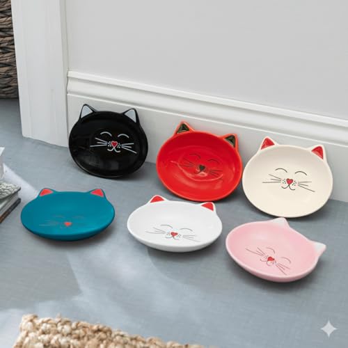 Park Life Designs Oscar Cat Dish - Feeding Bowls - Cat Shaped Food and Water Bowls for Cats (Red) - color: Red