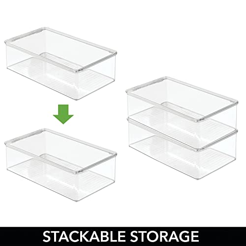 mDesign Stackable Plastic Bathroom Storage Box, Hinge Lid, Container for Organizing Soap, Body Wash, Shampoo, Conditioner, Hand Towels, Hair Accessories - Lumiere Collection, Clear