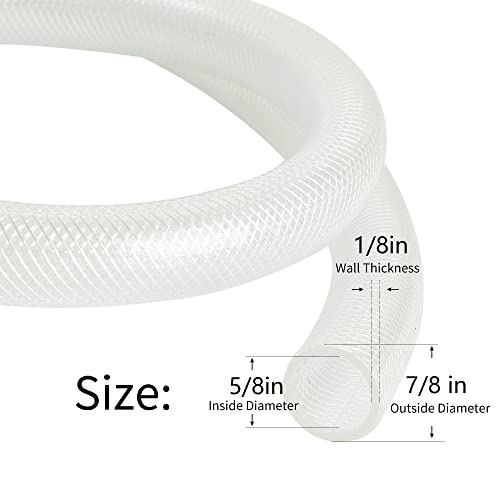 5/8’’ ID × 7/8’’ OD - 25 ft Clear Braided Hose Plastic Vinyl Tubing, High Pressure Flexible Reinforced PVC Tube for Transfer Water Air Oil, BPA Free & Non-Toxic - size: 5/8'' I.D., style: 25 FT