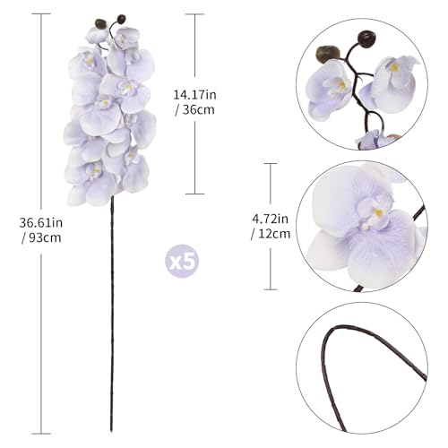 36.6'' Blue Orchids Artificial Flowers 10 Large Blooms Fake Phalaenopsis Branches 5PCS Long Stem Faux Silk Orchids for Tall Vase for Home Wedding Table Office Decor (Blue) - color: Blue