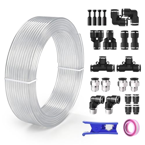 Clear 1/4 Dot Air line,1/4 inch OD Air Hose Kit,Pneumatic Airline Tubing Repair Kit Compressor Tube with Push to Connectors Fittings (32.8FT/10M) - color: Clear-32.8FT/10M, size: 1/4" OD