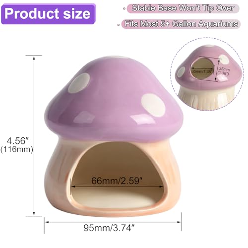 Ceramics Mushroom House Aquarium Decor – Axolotl & Betta Hiding Cave with Breeding Spot for Betta Fish, Shrimp, Small Fish & Goldfish Tank Ornament - Purple - color: Purple