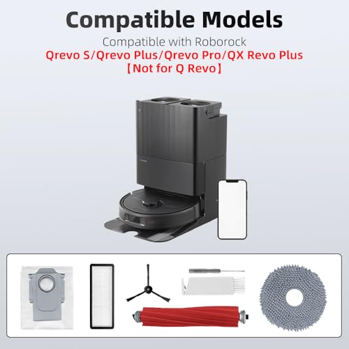 24Pcs Qrevo S Accessories Kit Replacement Compatible with Roborock Qrevo S/Qrevo Plus/Qrevo Pro Robot Vacuum, 2 Main Brush, 4 Mop Cloth Pads, 6 Side Brushes, 4 HEPA Filters,6 Dust Bag, 1 Cleaning Tool - style: for Qrevo S/Qrevo Plus/Qrevo Pro