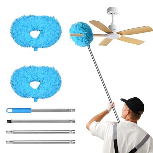 Storystore Ceiling Fan Cleaner Duster - Adjustable Duster with Extension Pole,Dusters for Cleaning Fan Blade, Walls and Cobweb (2Pcs Dusters/Blue) - color: Round&round-blue