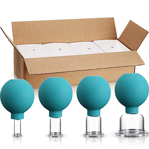 BBTO 4 Pieces Glass Cupping Set Glass Silicone Cupping Cups Massage Vacuum Suction Cupping Cups for Body Face Leg Arm Back Shoulder Muscle and Joint Pain (Green) - color: Green