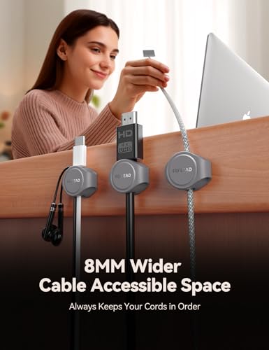 8-Pack Cord Organizer Magnetic Cable Clips, Desk Cable Management Wire Hider, FLYLEAD Silicone Cord Holder for Nightstand, Cable Organizer for Office Workspaces Desktop Organization Home Accessories - color: Grey