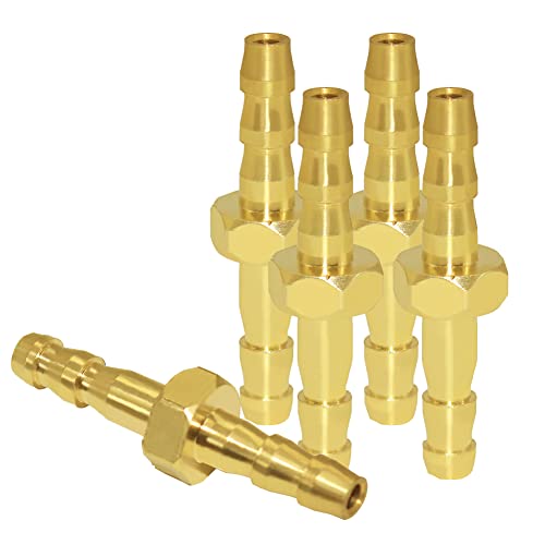 Joywayus Brass Hose Barb 1/8" Hex Union Brass Hose Fitting Water/Fuel/Air (Pack of 5)