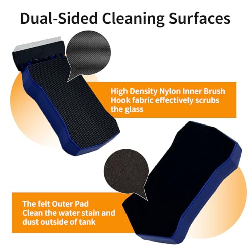 Magnetic Fish Tank Glass Cleaner, Dual-Blades Algae Scraper Glass Cleaner Scrubber with 2 Detachable Scrapers, Double Side Floating Magnetic Brush for 0.4-0.6 Inch Thick Glass Aquariums Tank, Size M