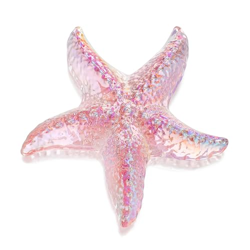 H&D HYALINE & DORA 2.8" Glass Starfish Figurine Handmade Blown Glass Starfish Figurine Tiny Crystal Sea Animals Ornament for Aquarium Decor(Pink) - color: Pink