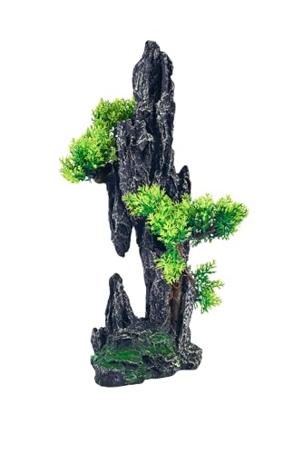 Large Fish Tank Decorations - Mountain View Aquarium Ornament with Tree House Cave Bridge,Mountain E - color: E