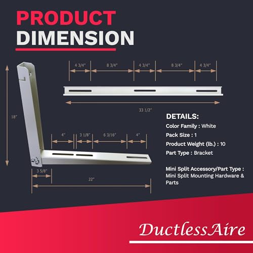 DuctlessAire Outdoor Wall Bracket - Mini Split Mounting Bracket - Ductless Air Conditioner Wall Mount - Mini Split AC/Heating System Accessories for Window AC, HVAC, Heat Pump & More (9000-36000 BTU) - size: Maz capacity 300 lbs