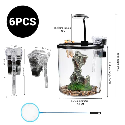 GarveeLife Small Fish Tank, Betta Fish Tank kit with LED Light, Oxygen Generator, Fish Tank Starter Kits for Beta,Goldfish (Black, 1.5 Gallon)