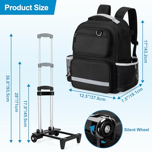 HODRANT Large Rolling Cleaning Backpack with Detachable Trolley & Waterproof Bottom, Cleaning Supplies Bag with Handle & Support Plate, Cleaner Caddy Organizer for Car Wash & Housekeeping Tool Storage