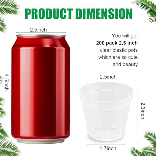 BTPLASTIK 200 Pack 2.5 Inch Clear Nursery Pots with Drainage Hole, Transparent Seed Starter Pots, Sturdy Plastic Plant Pot for Planting Seedlings Vegetables Herbs, Gardening Gifts - size: 2.5 Inch-200P