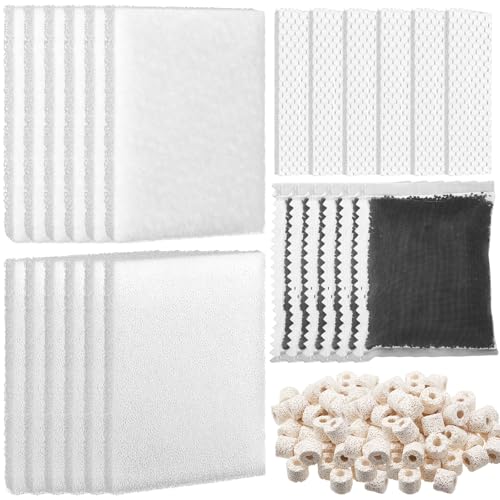 Threlaco 26 Pcs Aquarium Filter Media Kit Compatible with Fluval C2 (30 Gal) Power Filter, 6 White Foam Sponge Pad, 6 Poly Foam Pads, 6 Bio-Screen, 6 Activated Carbon, 2 Pack 3.5 oz/100g Ceramic Ring - size: Compatible with C2