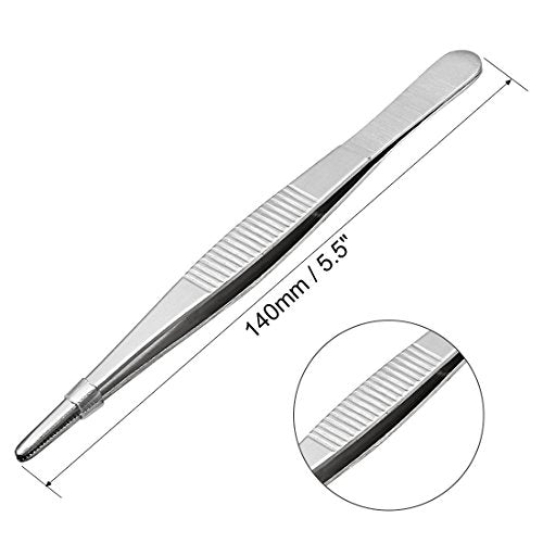 uxcell 2 Pcs 5.5-Inch Stainless Steel Straight Blunt Tweezers with Serrated Tip Polish - size: 5.5 inch