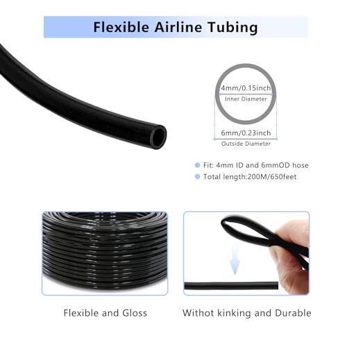 JIHAQUA 650 Feet Aquarium Air Pump Accessories Airline Tubing, Standard 3/16” Tubing for Fish Tank (Black) - color: Black