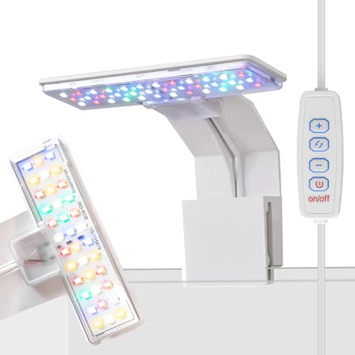 Mini Clip-On Aquarium Light 7W USB Dimmable Fish Tank Lamp with 3 Light Modes (Full Spectrum/White/RGB), 9-Level Brightness, Compact LED Light for 1–3 Gallon Aquariums - color: White