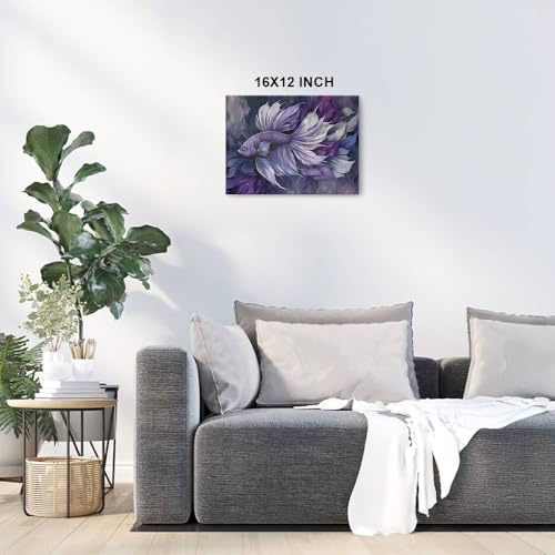HomeGiftCentral Betta Fish Purple Dark Design 4 Canvas Wall Art Picture Prints Artwork Framed For Living Room Wall Home Decor Gifts For Family Art Easy Hanging - color: Design 4, size: Small(10x8in)