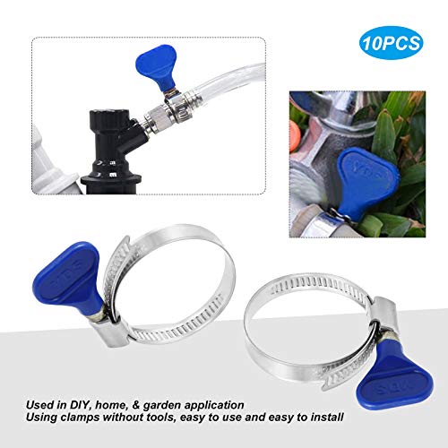 2 1/2" Blue Hose Clamps Butterfly 50-70mm (2-2.75") Thumb Screw Key Adjustable 304 Stainless Steel Pipe Clamp, 9mm Width 0.6mm Thickness Shank Card, for Pipeline Automotive Dryer Vent Clamp - color: Blue (50-70mm)