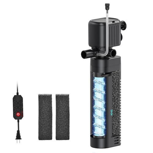 Aquarium Filter with UV, 450GPH for 40-150 Gallon Tanks, Submersible with Timer for Crystal Clear Water in Aquarium, Pond, Turtle Tank（25W ）