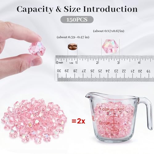 DomeStar Pink Fake Ice, 150PCS Acrylic Fake Diamonds, Plastic Crystals Gems, Vase Fillers DIY Craft Makeup Brush Rocks Wedding Party Table Centerpieces Scatter Decorations - color: Light Pink