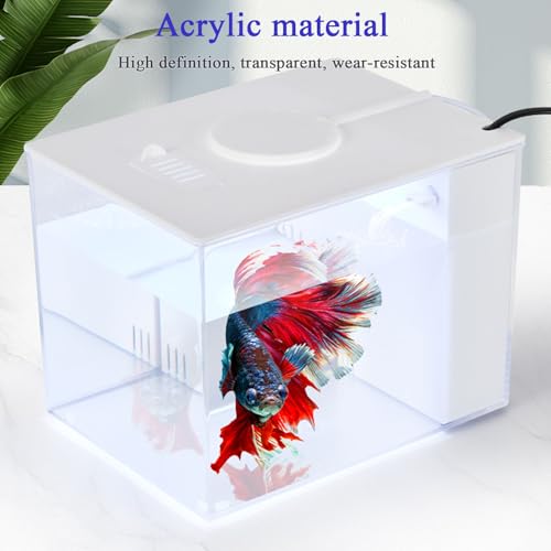 Mini Fish Tank Betta Aquarium Starter Kits Multifunctional Desktop LED Aquarium with Switch Button White, 1 Gallon - color: Pale white