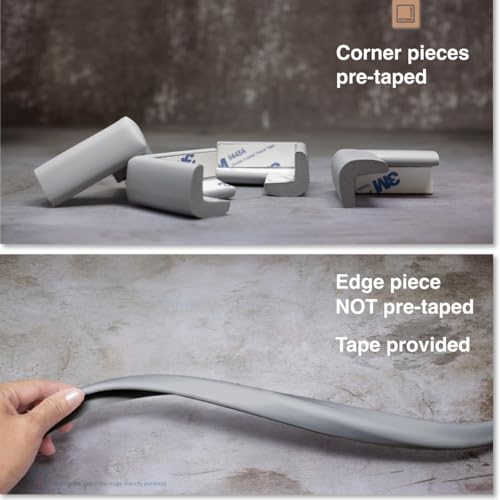 Roving Cove Slimfit Corner Edge Protector for Baby Proofing (Small 15ft Edges 4 Corners), Furniture Safety Bumper Guard, Soft NBR Rubber Foam, 3M Adhesive, Stone Grey - color: Stone Grey, size: Small 15 feet