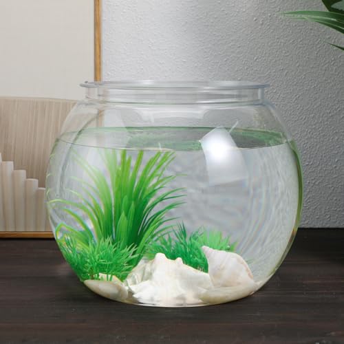 Totority Transparent Aquarium Tank 8.66 Inch Multi-Function Betta Fish Bowl Desktop Goldfish Tank Office Party Home Decor Durable Pet Material