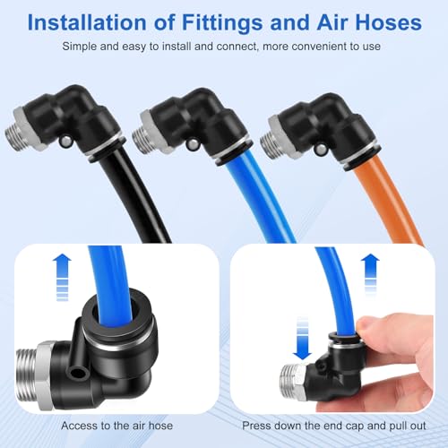 12 Pcs Push to Connect Fittings 1/2 Inch Tube OD x 3/8 Inch NPT Thread Pneumatic Male Straight and Elbow Quick Connect Air line fittings - size: 1/2"OD x 3/8"NPT