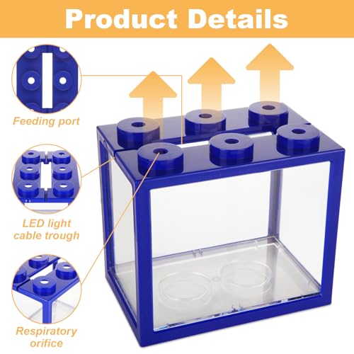 4PCS Plastic Small Betta Fish Tank, 0.6 Gallon Stackable Fish Bowl, Cube Fish Aquarium Tank for Shrimp, Turtle, Small Crab (Blue) - color: Blue