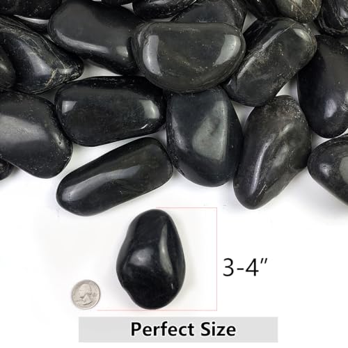YISZM 40lbs Large River Rocks for Landscaping, 3-4" Black Pebbles for Garden Design, Hand-Picked Smooth Stones for Fish Tank, Flower Pots, Indoor Water Fountains, Pathways, Backyard - color: Black, size: 40 Pounds