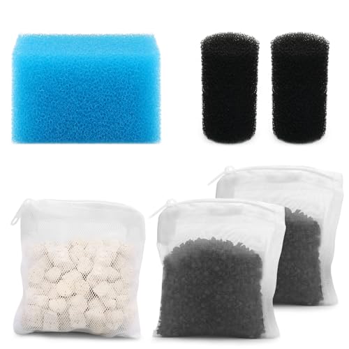 Aquarium Media Maintenance Kit Replacement for Fluval AC20 Power Filter, Includes 1 Blue Foam Filters, 2 Intake Strainer Sponge,1Pack Ceramic Rings and 2 Pack Activated Carbon