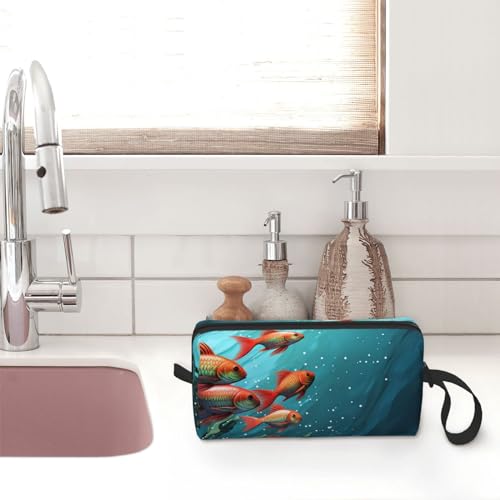 OUSIKA Fish Aquarium Cosmetic Bags for Women Portable Makeup Bag Travel Storage Bag Daily Receive Bag Large Capacity Toiletry Bag