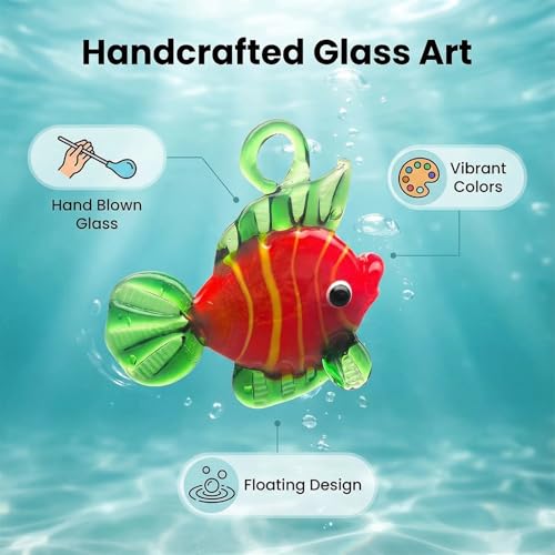 Hand Blown Glass Fish Figurines with Floats, Set of 3 Small Tropical Sea Animal Decor (A) - color: Multi-colour -a