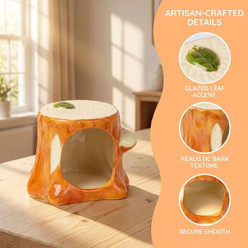 Aquarium Decor Ceramic Tree Stump Aquarium Hideout Cave, Betta Fish Tank Decor Ornament, Hiding & Breeding House for Small Fish, Shrimp, Cichlid, Goldfish & Reptiles