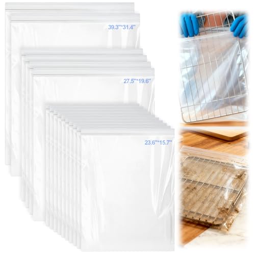 Palksky Oven Rack Cleaning Bags, 3 Sizes Heavy Duty No Scrub Bags for Use with Oven Cleaner, Reusable Leak-Resistant PE Bags for Deep Soaking Grill Grates & BBQ Racks, No Cleaner Included, 16 Packs - color: 16 Packs - Short Size Zipper Opening, size: 15.7