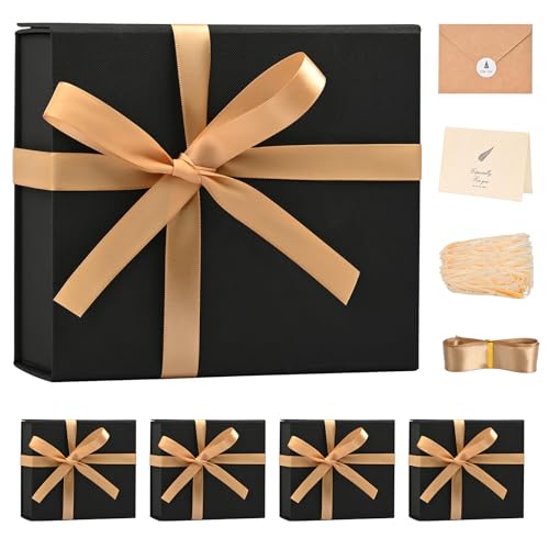 LIFELUM Large Gift Box, 8 X 7 X 3 inch Black Gift Box Set of 5 with Magnetic Lid for Presents with Ribbon,Card,Shredded Paper Filler Gift for Mom, Birthdays, Christmas Presents - color: Black 8x7x3 Inch, size: 1 count (Pack of 5)