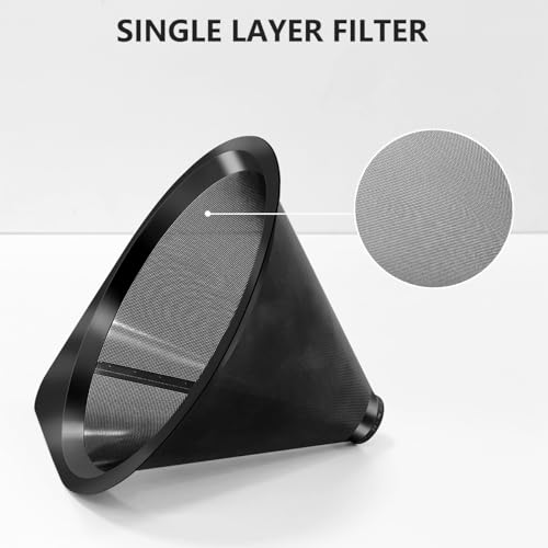 LHS Pour Over Coffee Dripper Reusable Coffee Filter Paperless Coffee Filter Stainless Steel Pour Over Coffee Maker Cone Coffee Dripper for 1-2 Cup,Black - color: single mesh 1-2 cups Black