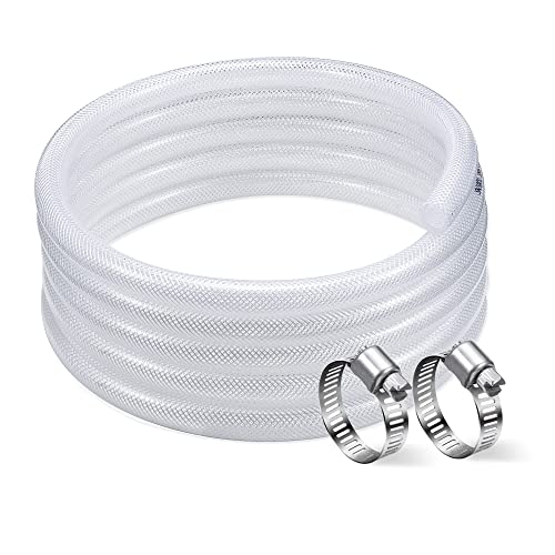 DAVCO 3/4" ID - 50 ft Heavy Duty Braided Clear Plastic Vinyl Tubing, Flexible High Pressure Reinforced PVC Plastic Tube Hose, Non-toxic, BPA Free, with 2 Stainless Clamps - size: 3/4"ID, style: 50 Feet