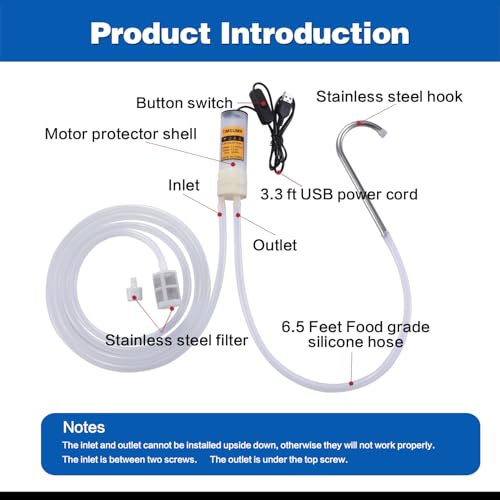 Portable USB Electric auto siphon Self Priming Pump for Bottling Home Brew Beer,Wine, Beverages and Kombucha,Food Grade Water Transfer Pump With 6.5 Feet hose,2L/min,Low Noise - color: Black Button-Switch With Hook