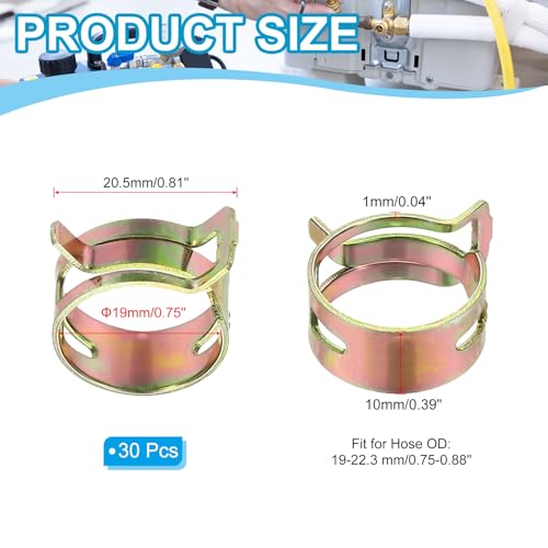 PATIKIL Spring Band Hose Pipe Clamps for 19-22.3 mm OD Hose, 30 Pack Silicone Vacuum Constant Tension Band Clips for Fuel Line Silicone Air Hose Tube Water Pipe, Gold - size: 19-22.3 mm