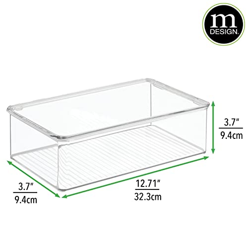 mDesign Stackable Plastic Bathroom Storage Box, Hinge Lid, Container for Organizing Soap, Body Wash, Shampoo, Conditioner, Hand Towels, Hair Accessories - Lumiere Collection, Clear