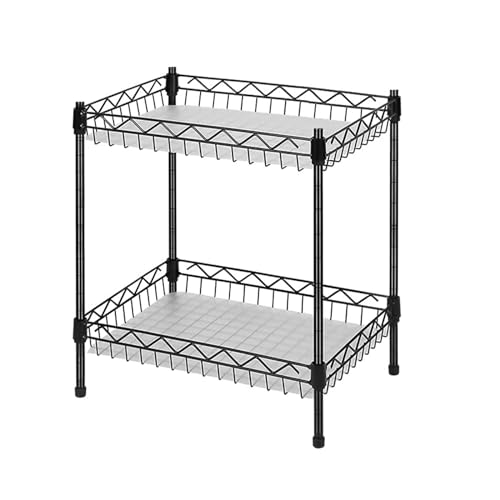 Storage Shelves Mimi, 2-Tier Wire Shelving Unit with Baskets Storage Rack Corner Shelf Shelving Adjustable Storage Shelf, 11.8" D x 15.7" W x 17.7" H, Black - size: 2-Black Net basket rack