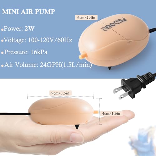 FEDOUR Mini Aquarium Air Pump, Quiet Fish Tank Oxygen Pump with Single Outlet, Aquarium Air Bubbler with Complete Accessories for up to 20gallon Fish Tanks, Betta Tanks, Shrimp Tanks