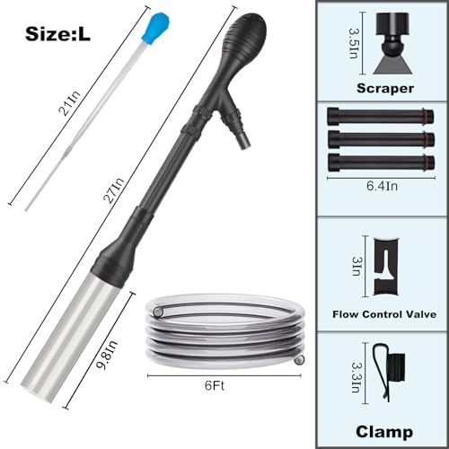 Aquarium Gravel Cleaner 6Ft Hose Fish Tank Water Changer Gravel Vacuum Adjustable Length ABS(for 20~100Gal Tank) - size: L(20~100Gal)